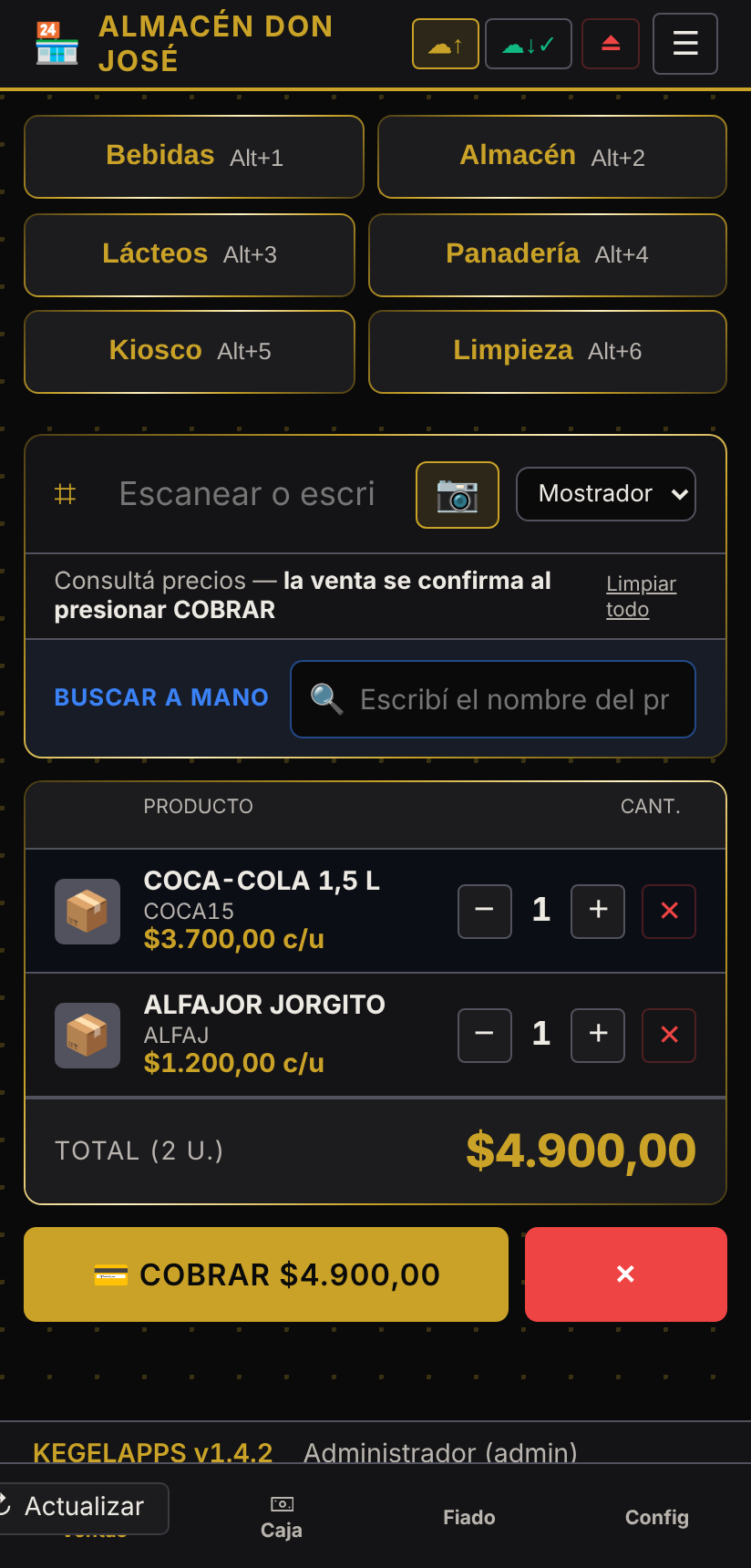 KEGELAPPS en un celular, cobrando una venta
